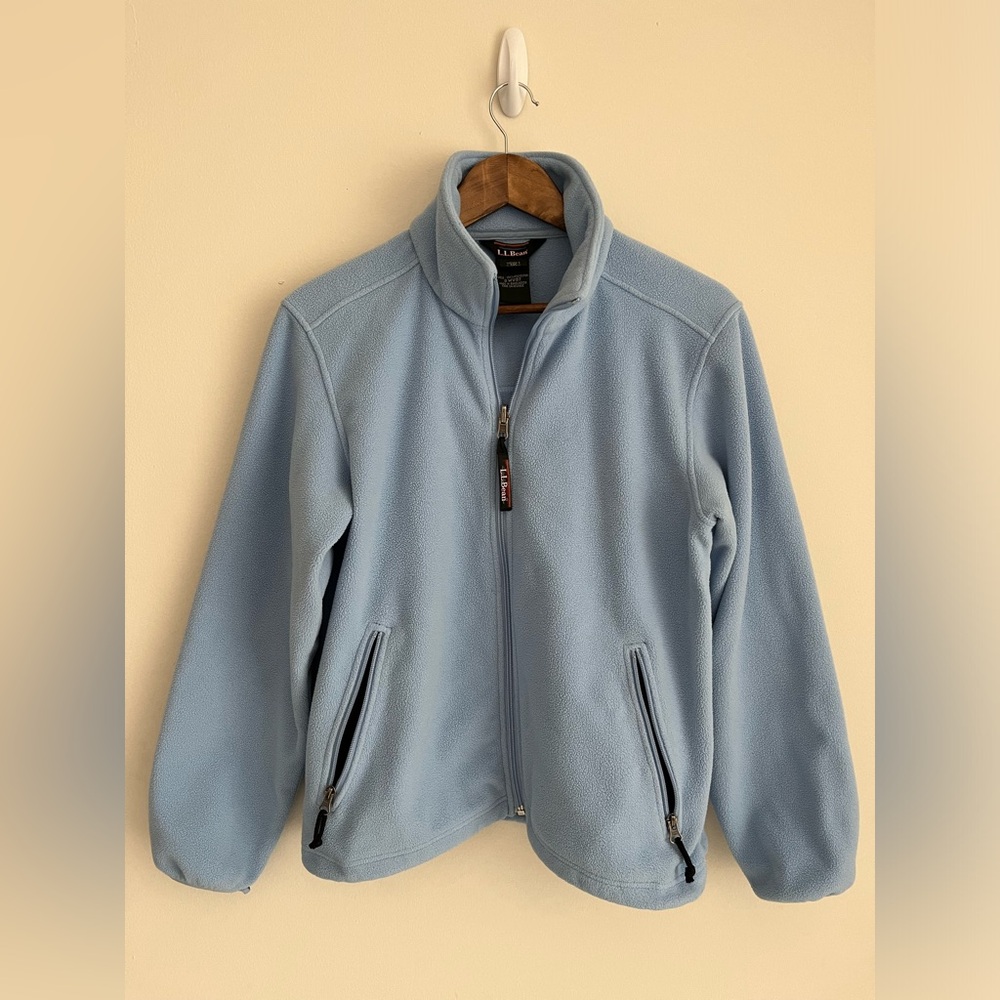 Light Blue Fleece Jacket Full Zip Women's Small L.L. Bean V Cutesy V Demure